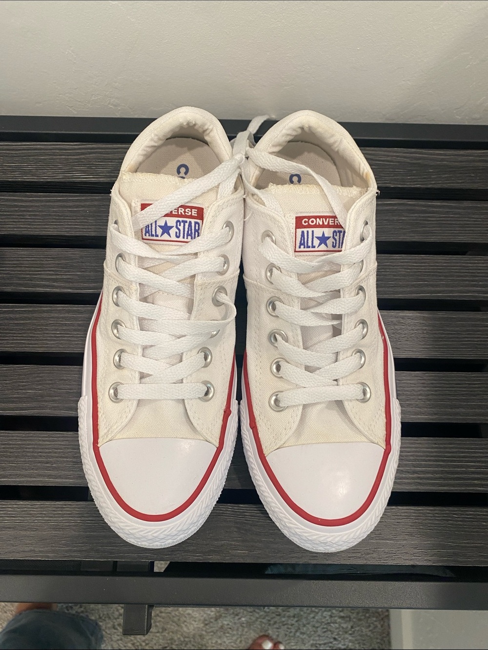 Converse White Low Top Sneakers with Red Accent